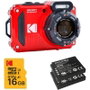 Kodak Pixpro WPZ2RD6 Pack Cámara Digital Rojo con 2 Baterías y MicroSD 16GB